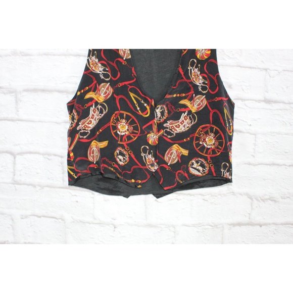 Spenser Jeremy Black Multicolor Print Lined Silk Vest Size L - Picture 3 of 10